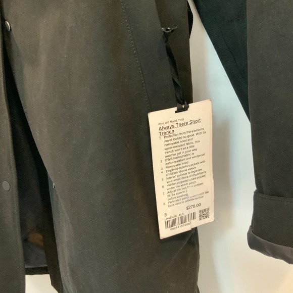 NWT lululemon Always There Trench Coat Black - Picture 9 of 9